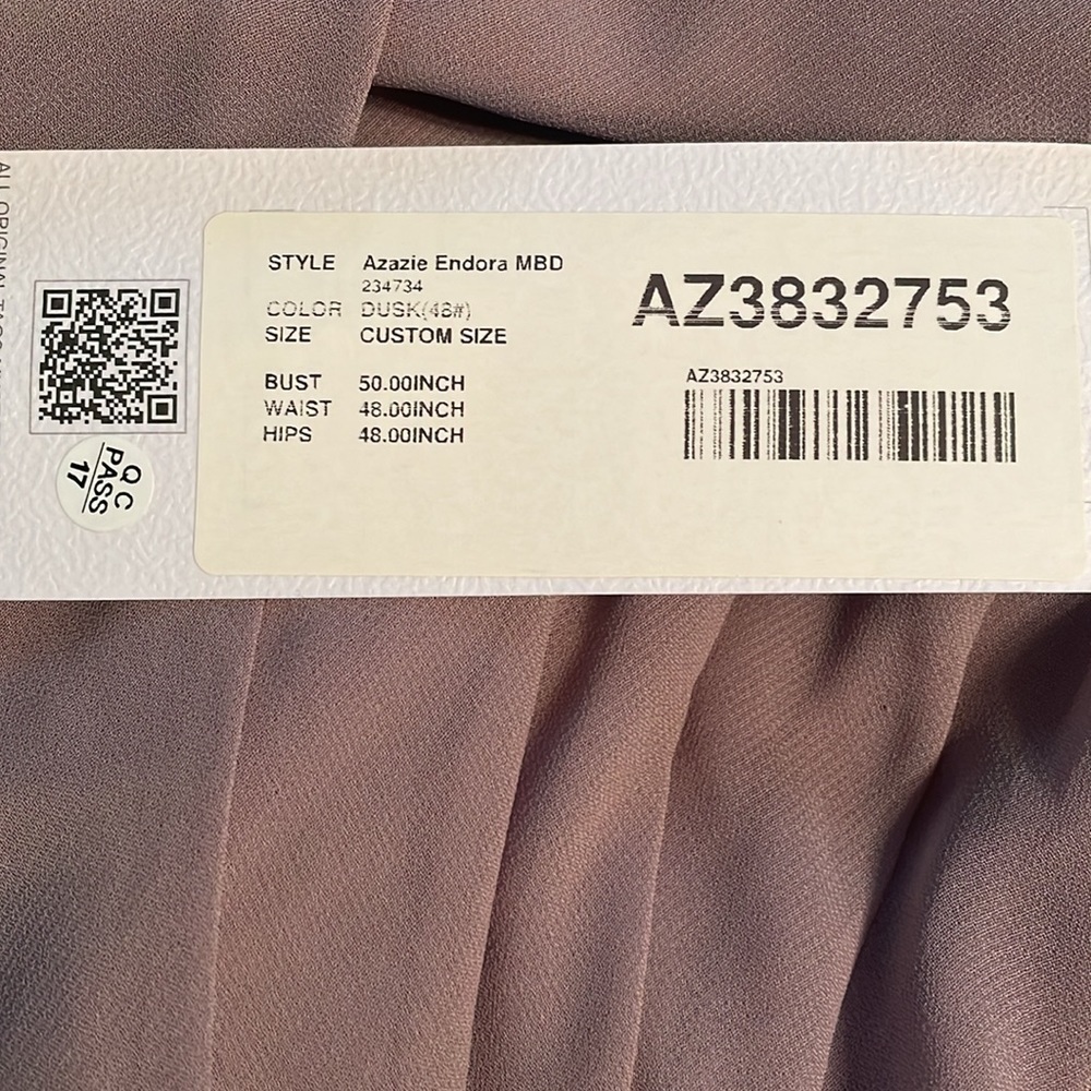 Azazie dress color is dusk(pic#1) lace bust gathered waist high/low hem lined - Picture 13 of 16